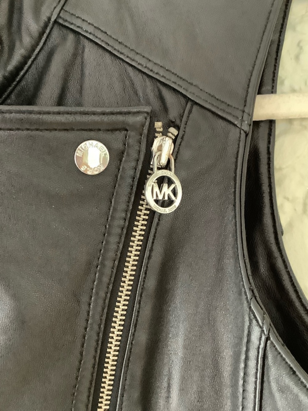 Michael Kors Black Leather Sleeveless Moto Vest - Picture 3 of 8
